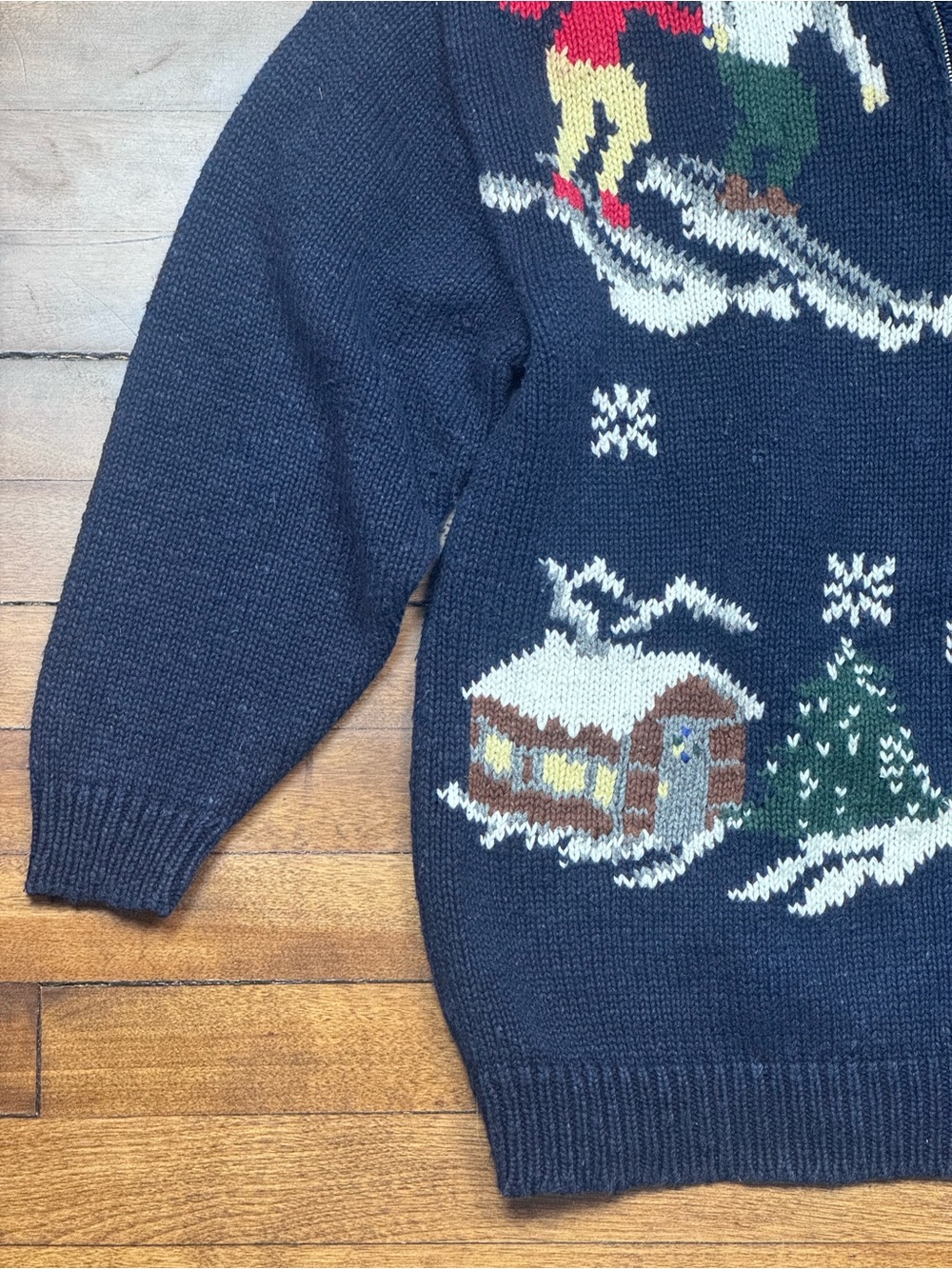 Vintage Gaddy Collection Ski Pattern 1/4 Zip Sweater Cotton Blend - Navy - Picture 5 of 6